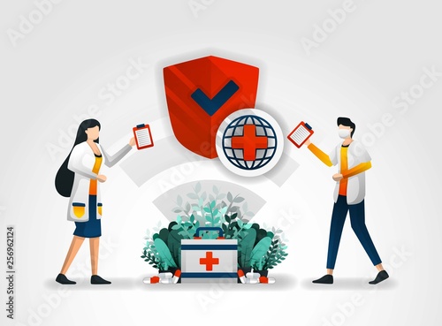 flat character. doctors provide security policies for hospital services for ensure health of patients. to ensure safety of health service customers provides private security guard and house security
