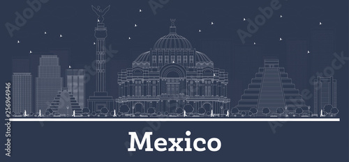 Wallpaper Mural Outline Mexico City Skyline with White Buildings. Torontodigital.ca