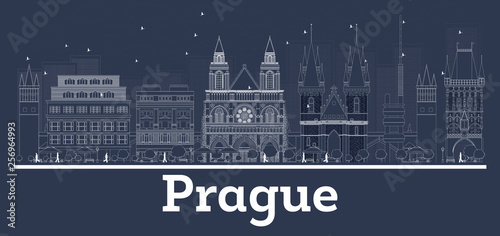 Outline Prague Czech Republic City Skyline with White Buildings.