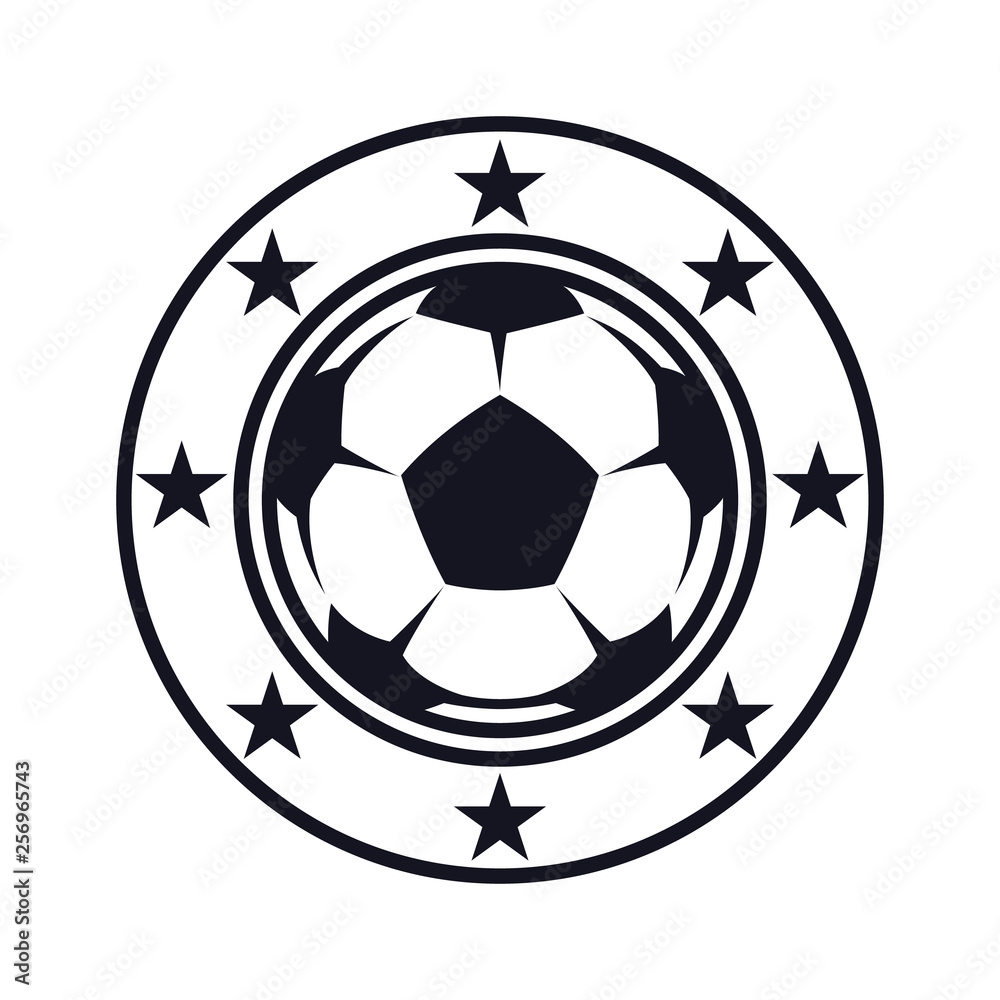 Monochrome, football flat icon, soccer ball and stars. Sport games ...