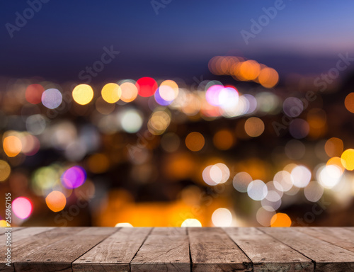 empty table from wood with bokeh background