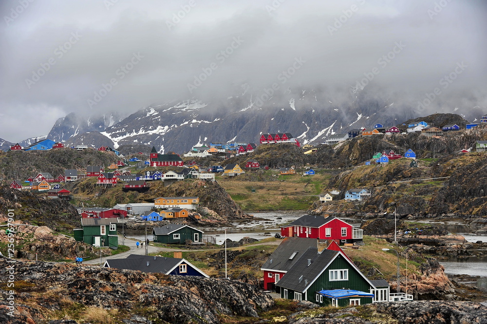 Fototapeta premium Multicolored houses of the settlement in Greenland.