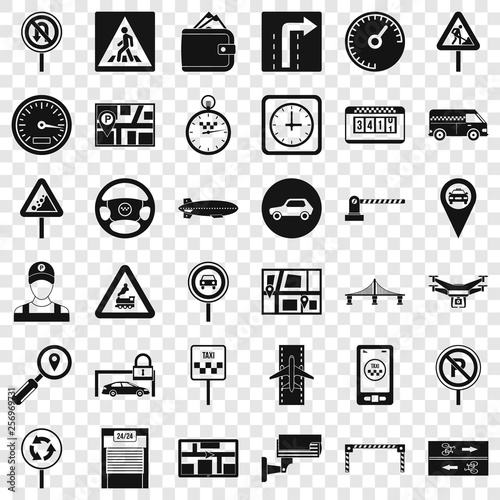 Traffic icons set. Simple style of 36 traffic vector icons for web for any design
