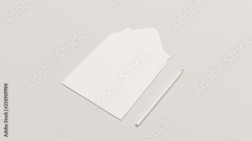 Mockup of greeting card in square envelope with pencil © GooD_WiN