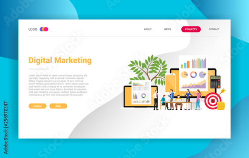 digital marketing business landing page campaign design page website - vector illustration