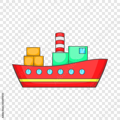 Red cargo ship icon in cartoon style on a background for any web design 
