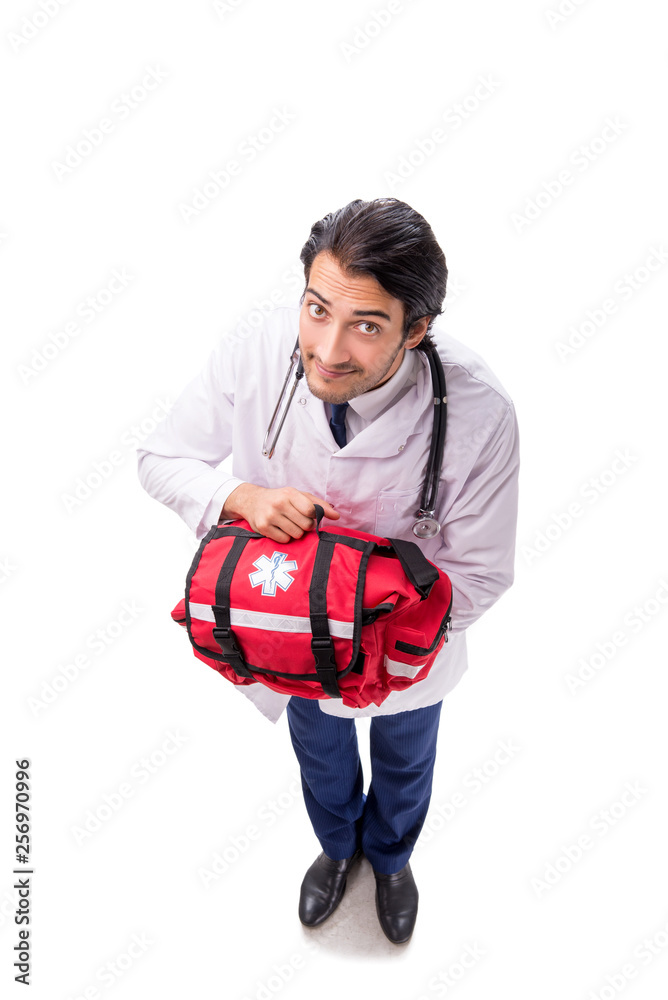 Young male doctor paramedic isolated on white Young male doctor paramedic isolated on white