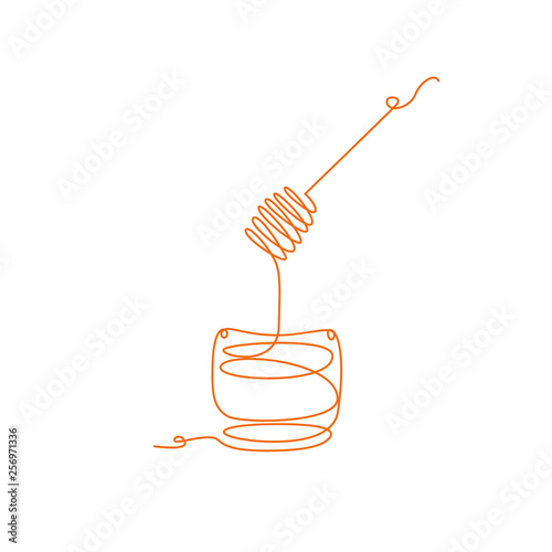 Drawing a continuous line. Abstract honey in jar