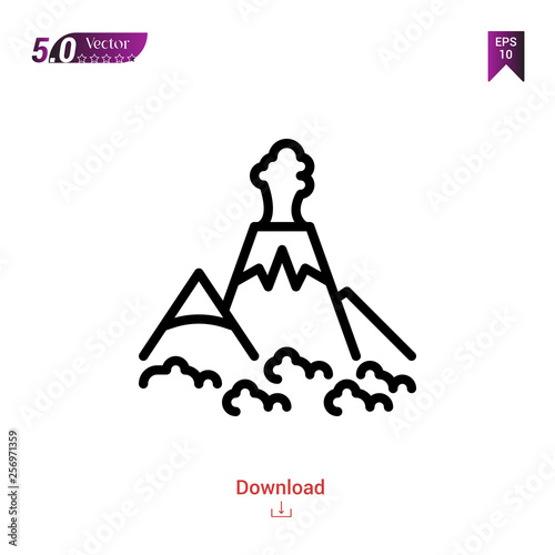 Outline VOLCANO icon. volcano icon vector isolated on white background.landscapes. Graphic design, mobile application,professions icons 2019 year, user interface. Editable stroke. EPS10 format