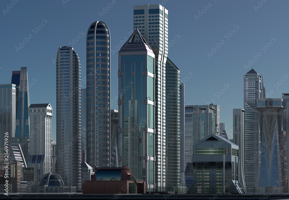 Obraz premium 3D Rendered Futuristic City - 3D Illustration