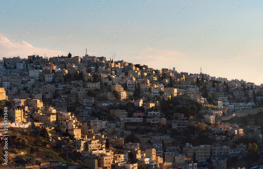 Amman city in Jordan, Middle-East. Amman cityscape in sunset