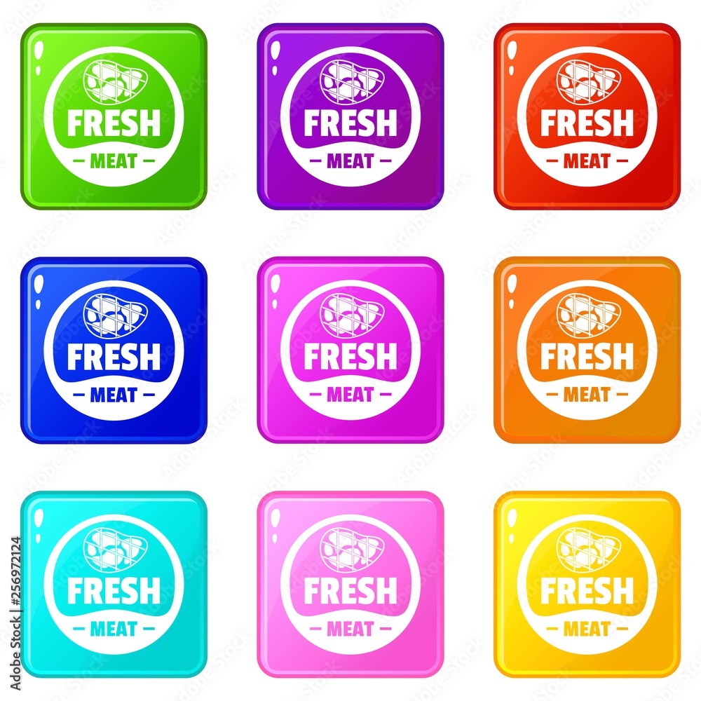 Eco fresh meat icons set 9 color collection isolated on white for any design