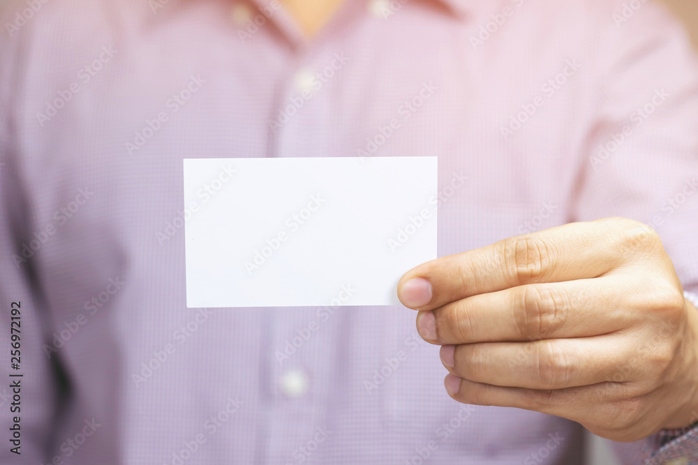 People man hand hold business cards show blank white card mock up. or pasteboard credit name card display front. Business branding concept. People man hand hold business cards show blank white card mock up. or pasteboard credit name card display front. Business branding concept.