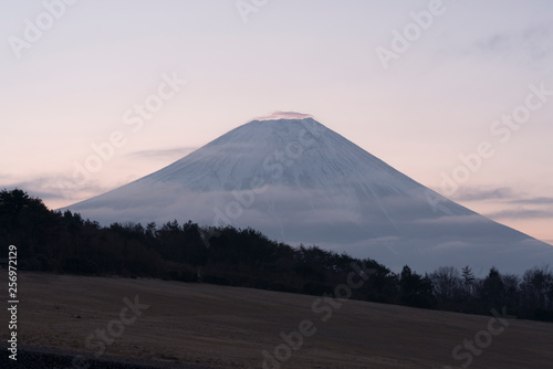 富士山の朝焼けと原っぱ