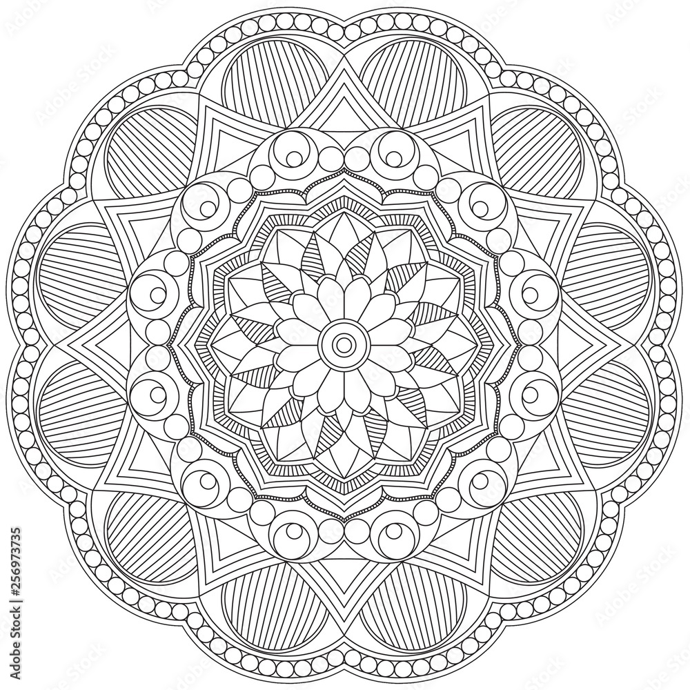 Fototapeta premium Mandala Intricate Patterns Black and White. Hand drawn abstract background. Decorative retro banner isolated. Invitation, t-shirt print, wedding card, scrapbooking. Tattoo element.