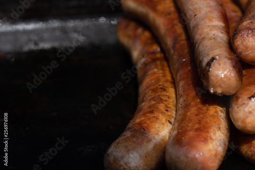 Closeup image of cooked sausages at an Australian election barbecue fund raiser