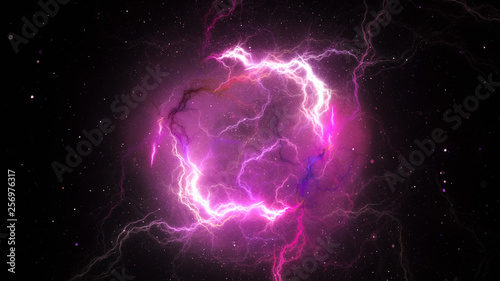 Purple plasma lightning in space