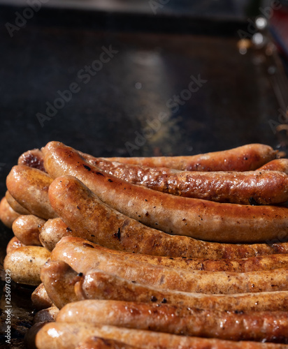 Closeup image of cooked sausages at an Australian election barbecue fund raiser