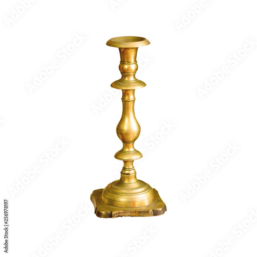 Antique gold candlestick isolated on a white background