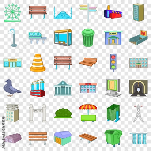 Urban icons set. Cartoon style of 36 urban vector icons for web for any design