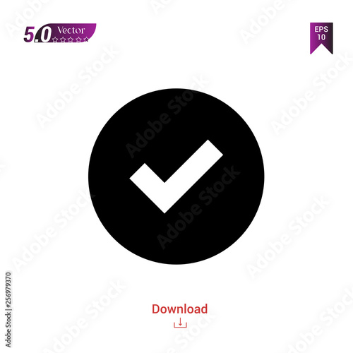 Outline black check-mark icon. check-mark icon vector isolated on white background. Graphic design, mobile application, icons 2019 year, user interface. Editable stroke. EPS 10 format