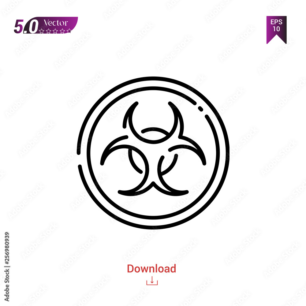 Outline biohazard icon. biohazard icon vector isolated on white background.disaster. Graphic design, mobile application, icons 2019 year, user interface. Editable stroke. EPS10 format
