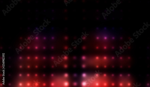 Dark empty stage, multi color of neon searchlight, night view. Abstract background with spotlights. © MiaStendal