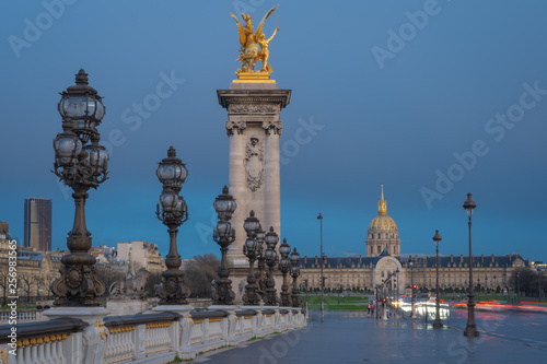 Paris, France - 03 17 2019: Quays of the Seine. Alexander III Bridge