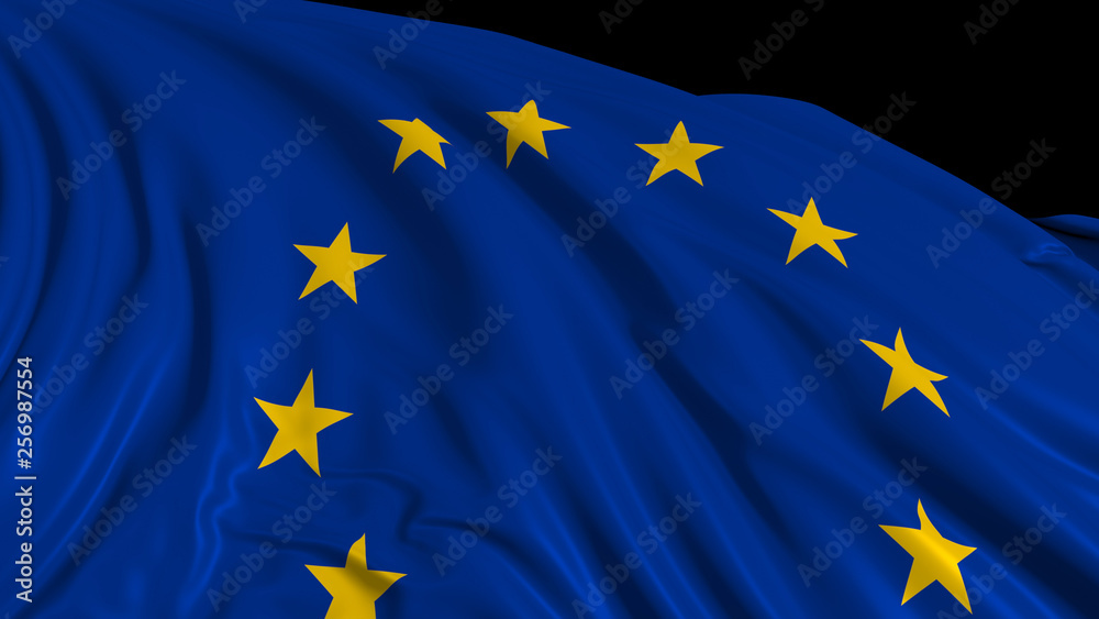 3d rendering of a european flag. The flag develops smoothly in the wind 3d rendering of a european flag. The flag develops smoothly in the wind