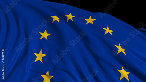 3d rendering of a european flag. The flag develops smoothly in the wind