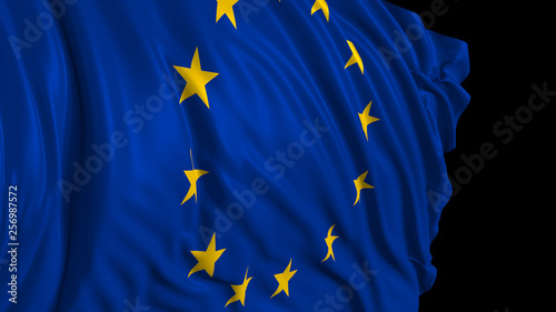 3d rendering of a european flag. The flag develops smoothly in the wind