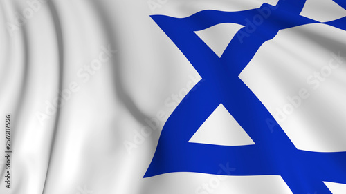 3d rendering of a israeli flag. The flag develops smoothly in the wind