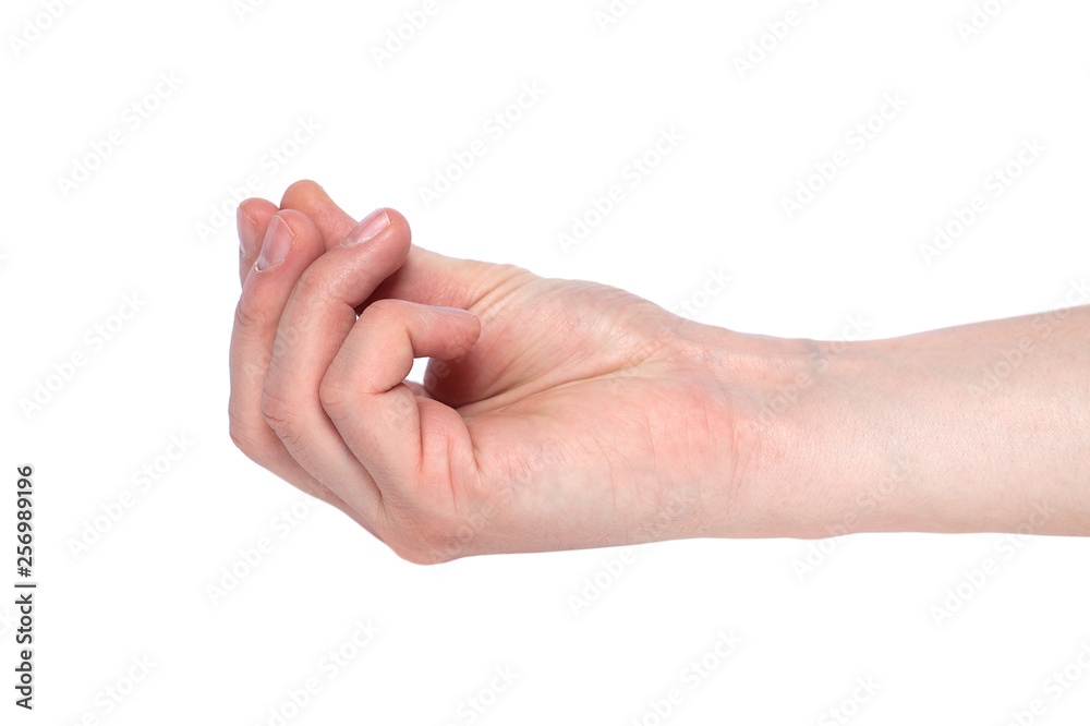Empty male hand making gesture like holding something isolated on white background. Empty male hand making gesture like holding something isolated on white background.