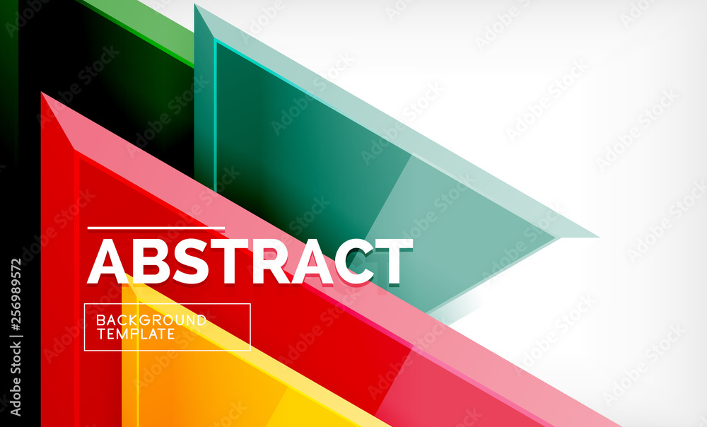 Triangles repetiton geometric abstract background, multicolored glossy triangular shapes, hi-tech poster cover design or web presentation template with copy space Triangles repetiton geometric abstract background, multicolored glossy triangular shapes, hi-tech poster cover design or web presentation template with copy space