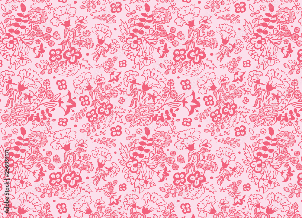 Pink floral monochrome pattern with lilies