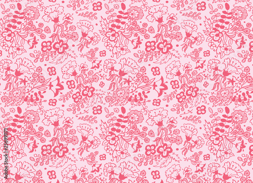 Pink floral monochrome pattern with lilies