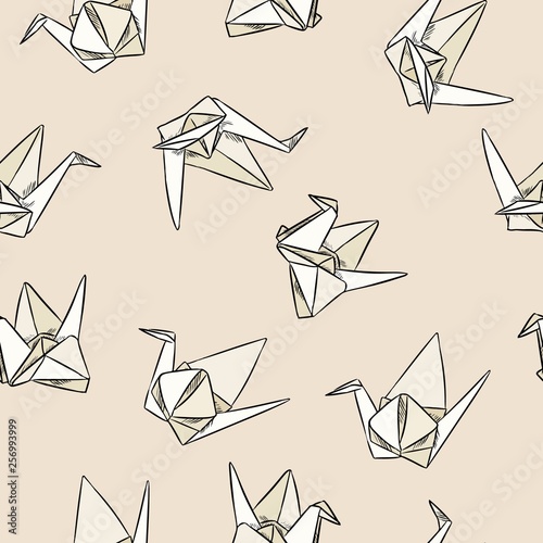 Origami paper swand hand drawn seamless pattern in pastel colors