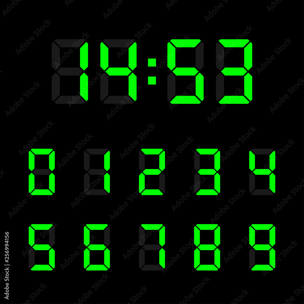 Digital clock number set. Electronic figures. Vector illustration. Digital clock number set. Electronic figures. Vector illustration.