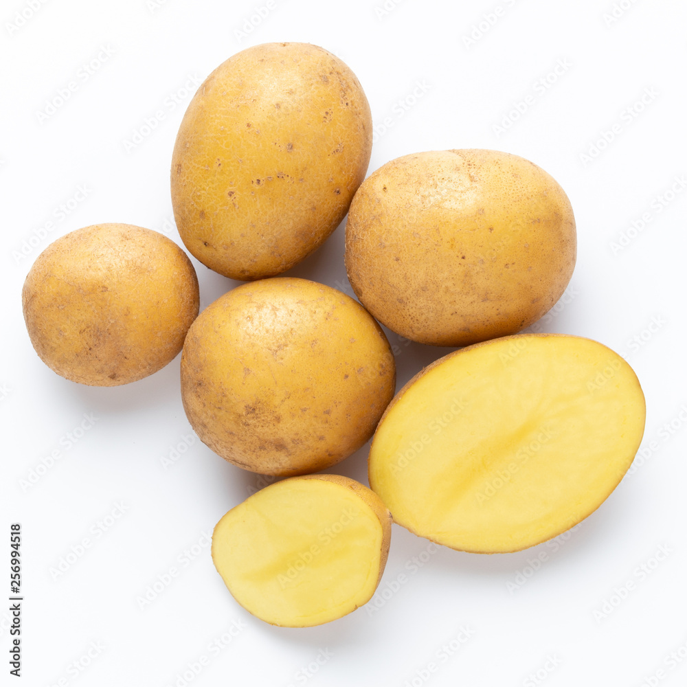 Potatoes isolated on white background. Flat lay. Top view. Potatoes isolated on white background. Flat lay. Top view.