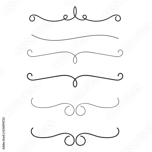 Calligraphy fancy dividers. Hand drawn doodle. Isolated vector decor. Letter swirl design. Logo elements.