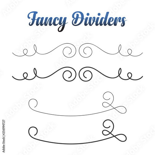 Calligraphy fancy dividers. Hand drawn doodle. Isolated vector decor. Letter swirl design. Logo elements.