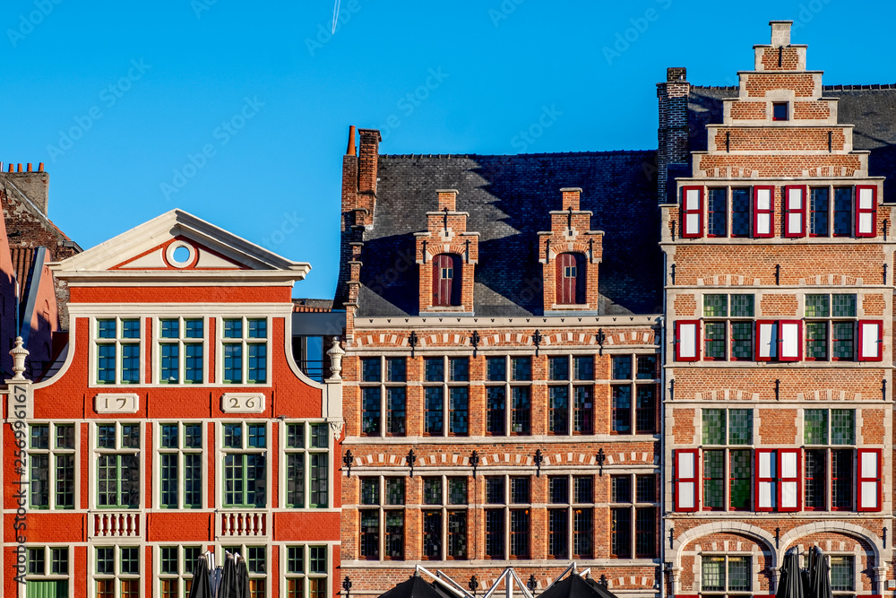 Typical facades of guild buildings located in the center of Ghent in Belgian Flanders