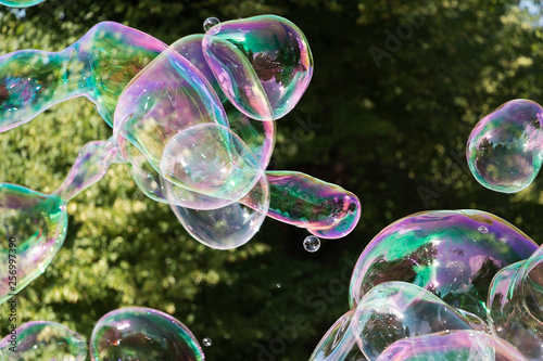 Soap bubbles on the summer street.