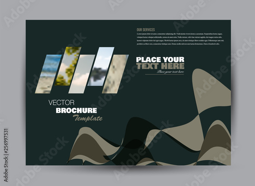Flyer, brochure, billboard template design landscape orientation for business, education, school, presentation, website. Green khaki military color. Editable vector illustration.