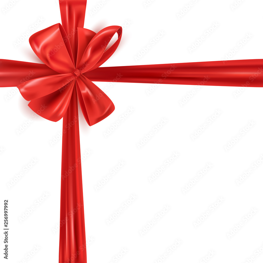 Frame with realistic red ribbon bow, gift wrap, vector illustration Frame with realistic red ribbon bow, gift wrap, vector illustration