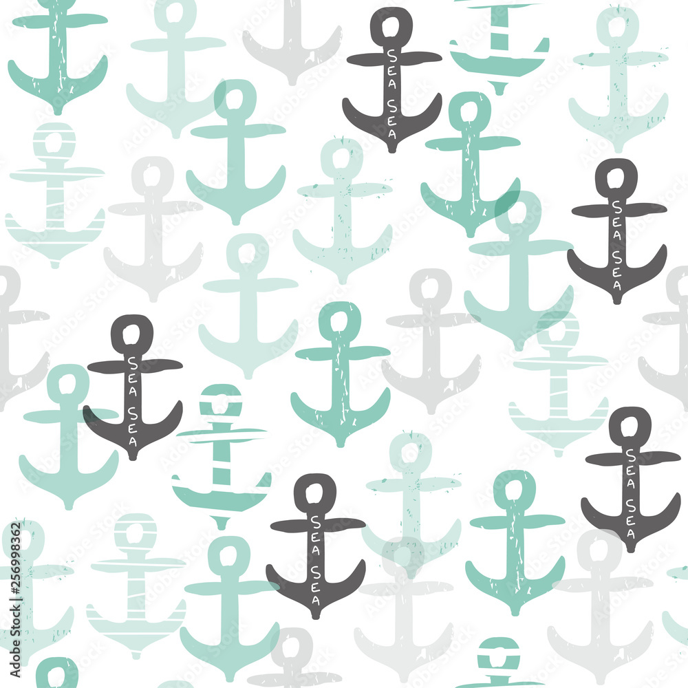 Seamless pattern with anchor. Kids fashion nautical print. Vector hand drawn illustration.