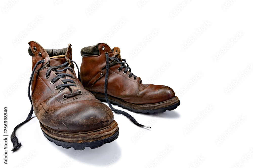 old leather shoes on white background