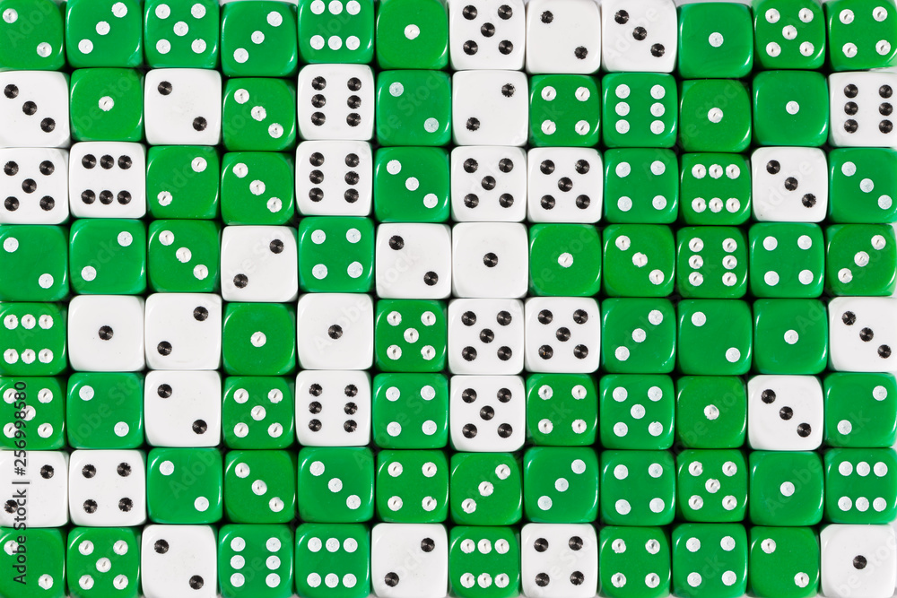 Background patteren of random ordered green and white dices Background patteren of random ordered green and white dices