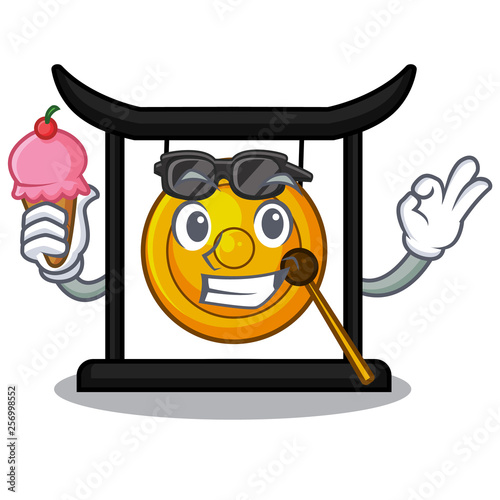 With ice cream golden gong in the cartoon room