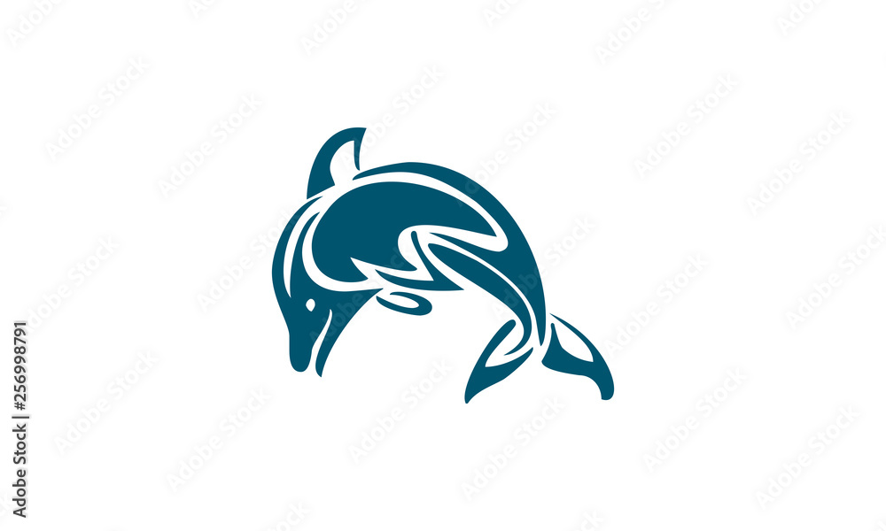 Naklejka premium blue ocean dolphin jump